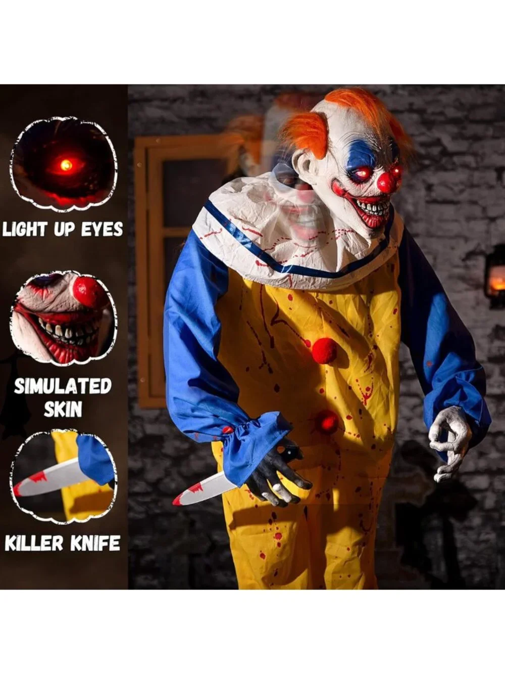 6ft Animated Killer Clown Decoration - Motion Activated, Creepy Sounds & Light
